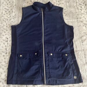 Butter-Soft Stretch Scrub Vest Nana Zip Up Women's Size Medium Navy Dark Blue